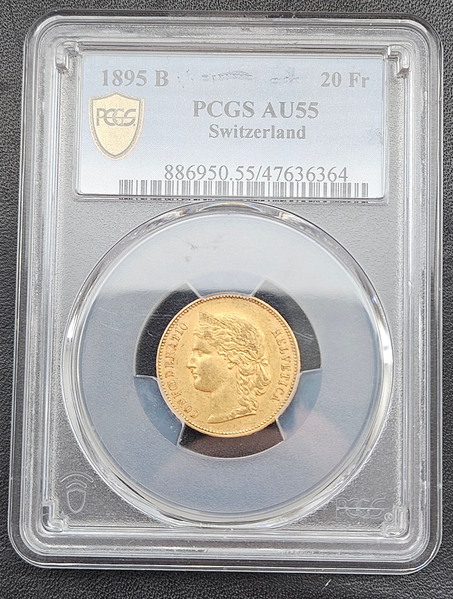 20 Franken Schweiz Helvetia / Vreneli 1895 B PCGS AU55