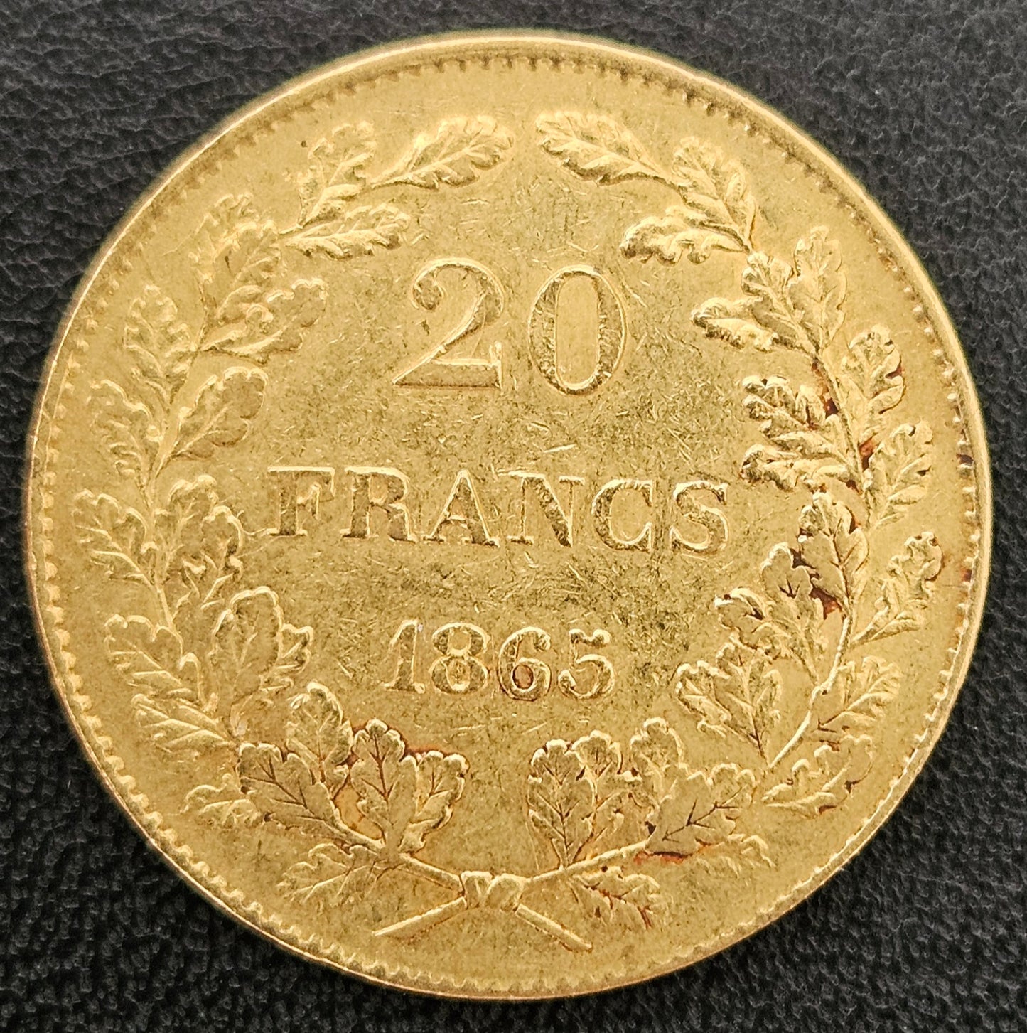 20 Francs Belgien Leopold I 1865 L.Wiener Pos. B
