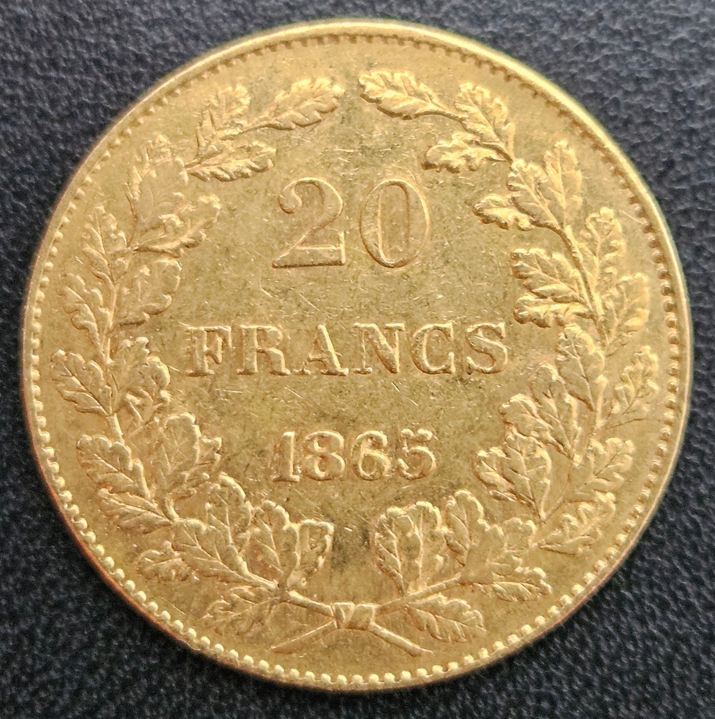 20 Francs Belgien Leopold I 1865 L.Wiener Pos. B