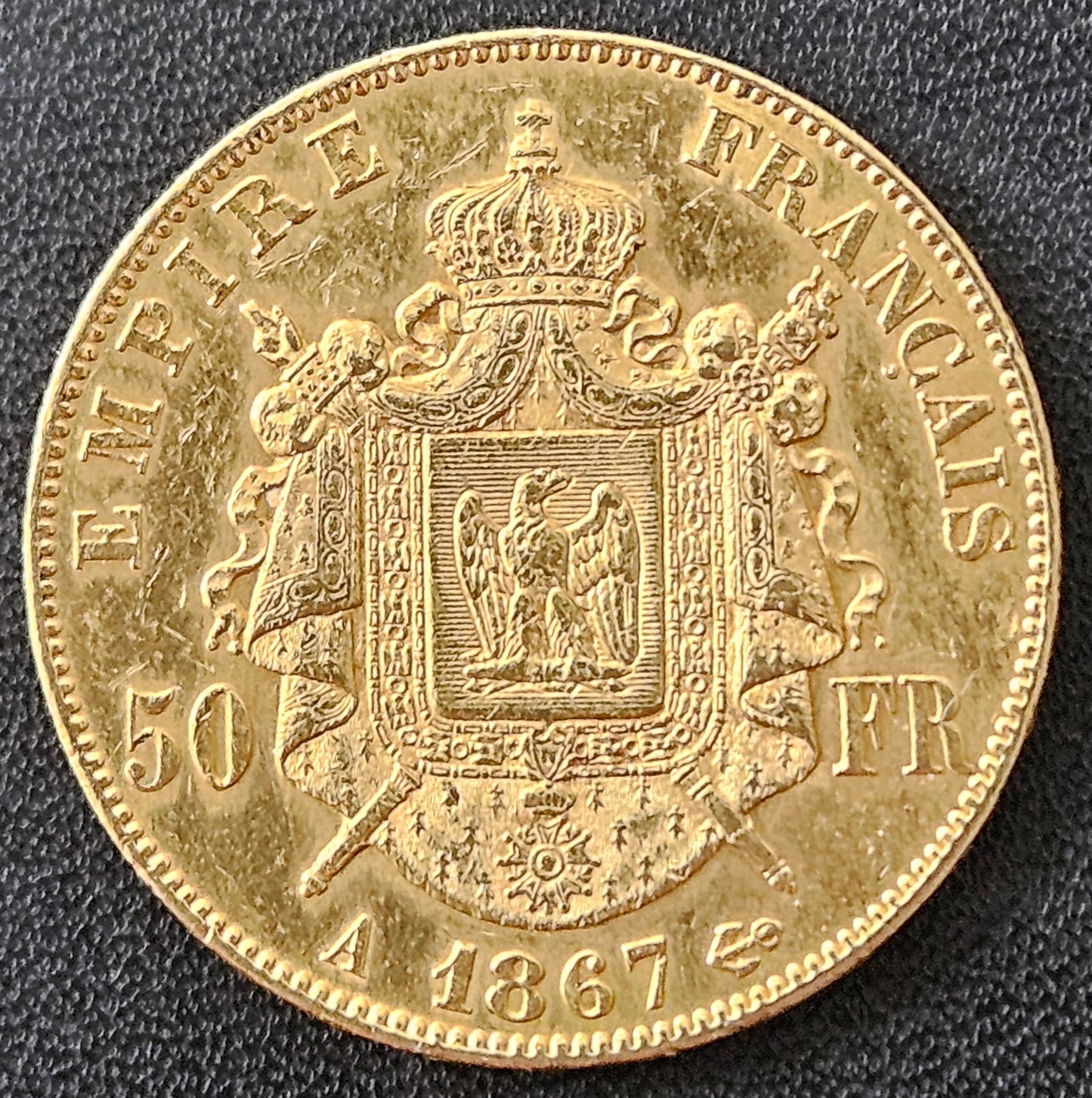50 Francs 1867 A Napoleon III mit Kranz