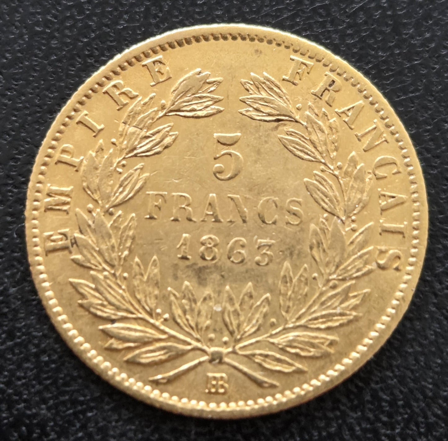 5 Francs Napoleon III mit Kranz 1863 BB