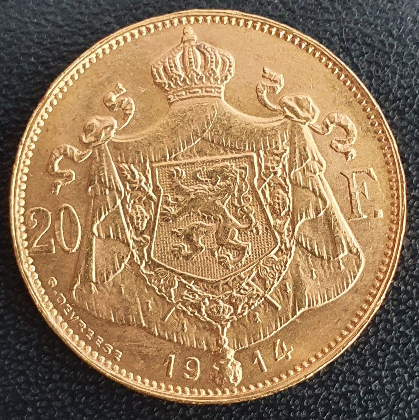 20 Francs Belgien Albert I 1914 Der Belgen