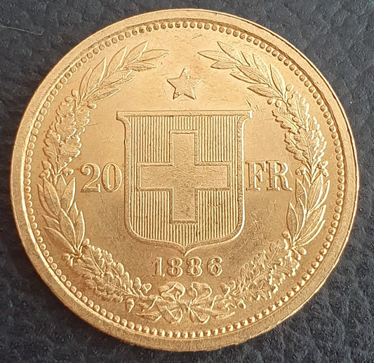 20 Franken Schweiz  Helvetia / Vreneli 1886 B