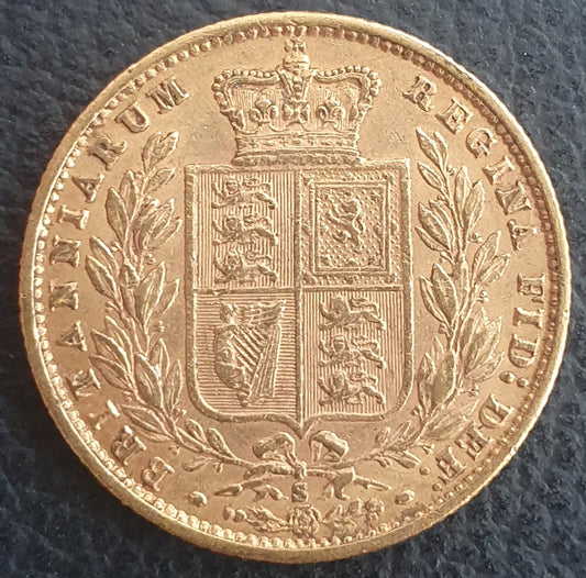 Sovereign 1877 S Sydney Victoria Young Head mit Wappen