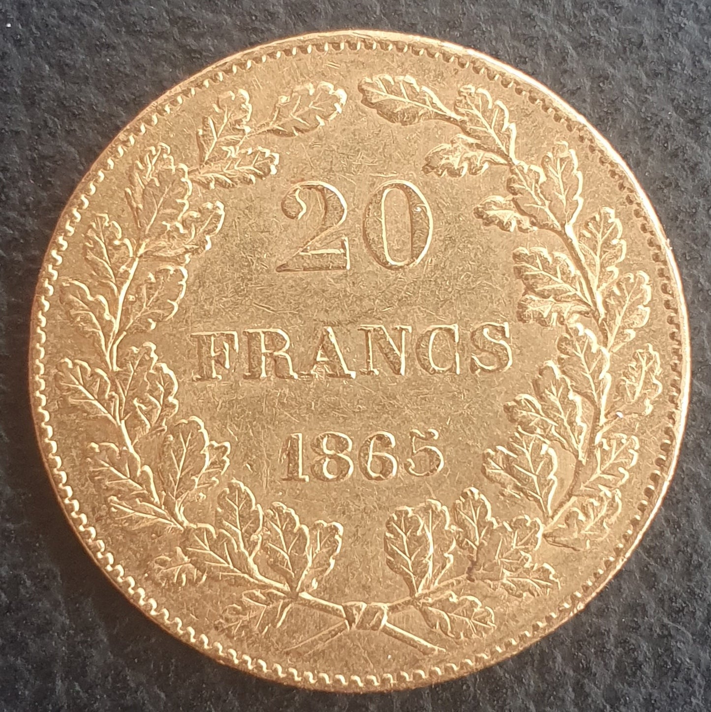 20 Francs Belgien Leopold I 1865