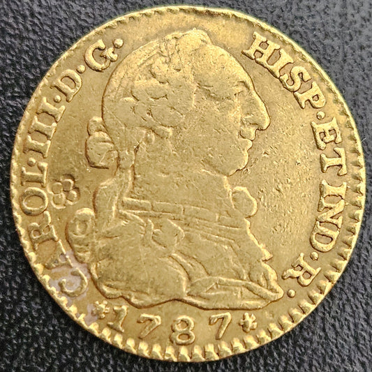 1 Escudo Spanien Charles III 1787 MDV Gegenstempel