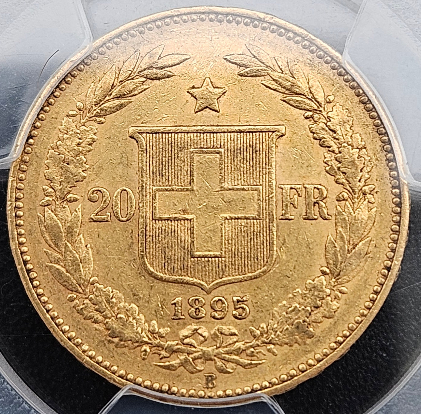 20 Franken Schweiz  Helvetia / Vreneli 1895 B PCGS AU55