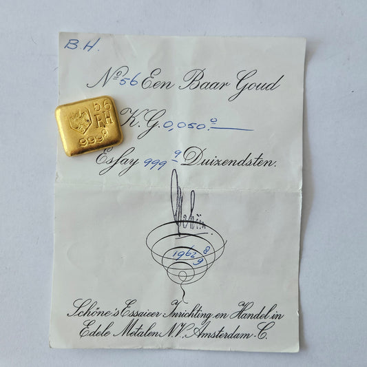 50 Gramm Schöne Amsterdam Gussbarren mit Zertifikat aus 1962