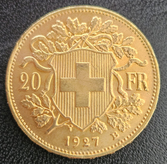 20 Franken Schweiz "Vreneli"  Jahrgang 1927 B