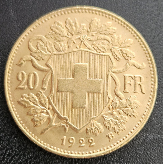 20 Franken Schweiz "Vreneli"  Jahrgang 1922 B