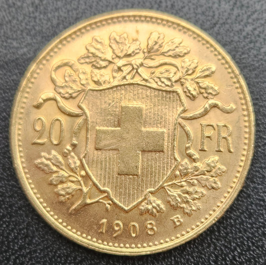 20 Franken Schweiz "Vreneli"  Jahrgang 1908 B