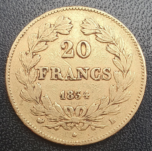 20 Francs Frankreich Louis Philippe I 1834 L Bayonne Auflage nur 20824 Stk